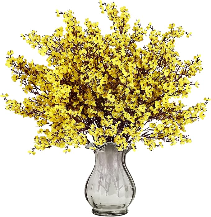 Sggvecsy 6 Pcs Babys Breath Artificial Flowers Gypsophila Bouquets Bulk Real Touch Fake Silk Flowers for Home Wedding DIY Floral Arrangement Kitchen Table Centerpiece Festival Decoration (Yellow)