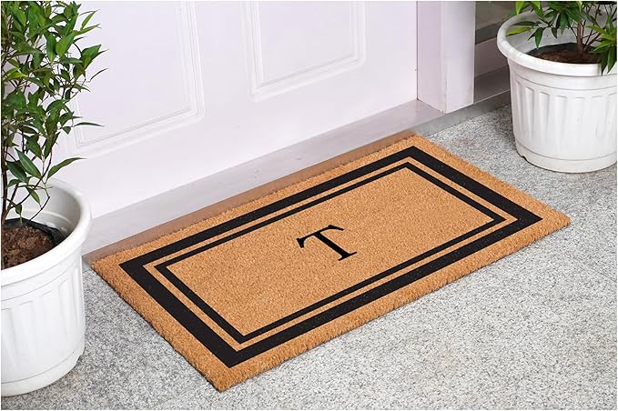 Calloway Mills 152961830T Black Border 18" x 30" Monogram Doormat, (Letter T)