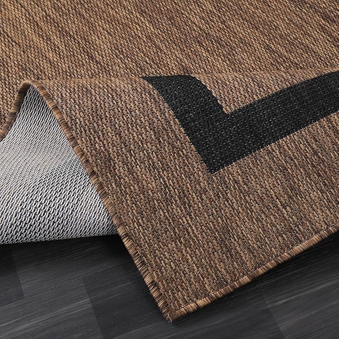 Bordered Outdoor Rug 5x7 Washable Outside Carpet for Indoor Patio Porch Waterproof Easy Cleaning Non Shedding Area Rugs Nut Brown - Black 5 x 7