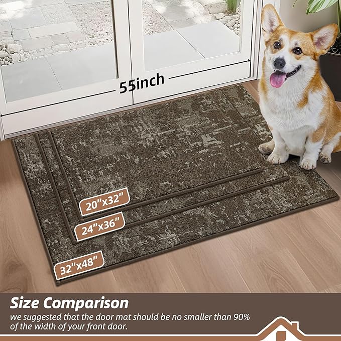BEQHAUSE Dirt Trapper Door Mat 24"x36" Non-Slip Door Mats Washable Entryway Rugs Stain Resistant Doormat Absorbent Welcome Floor Mat for Front Back Door, Muddy Wet Shoes & Paws,Brown