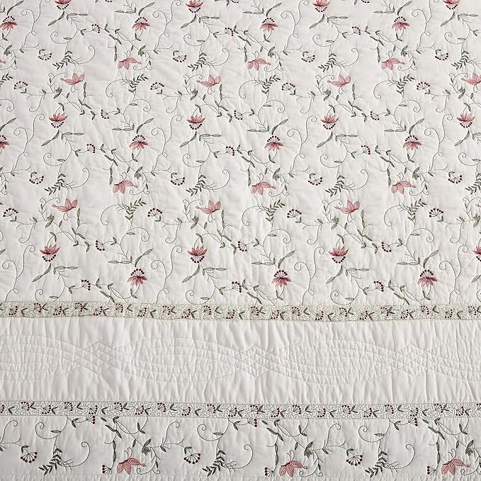 MarCielo 3-Piece 100% Cotton Oversized Bedspread Lightweight Quilt Coverlet Embroidery Farmhouse Bedding Set (TC Soft White,Oversized Queen (100"x106"))
