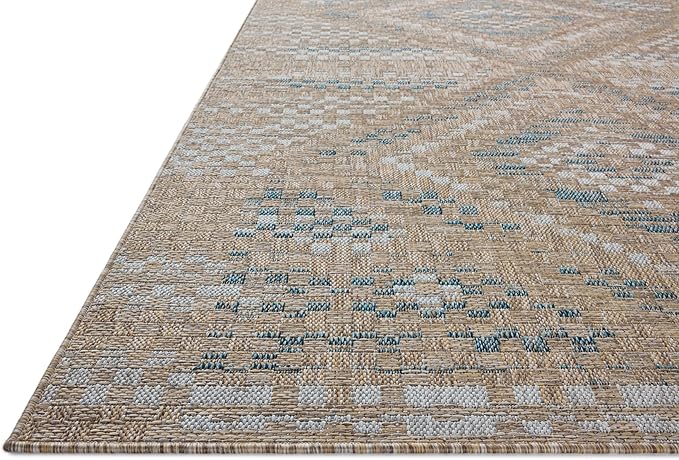 Loloi Amber Lewis Topanga Collection TOP-04 Natural/Aqua 3'-11" x 5'-11" Indoor/Outdoor Accent Rug