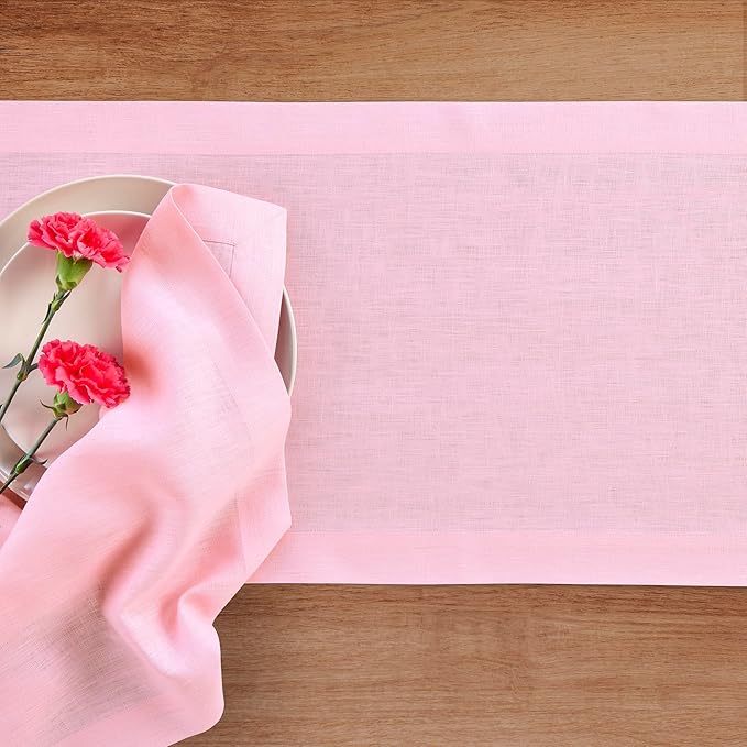 Solino Home Linen Pink Lemonade Table Runner 108 Inches Long - 100% Pure Linen 14 x 108 Inch Table Runner for Halloween - Fete