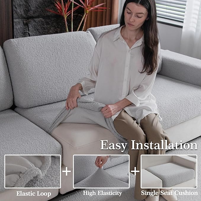 Couch Cushion Covers for Sectional Sofa, Stretch Soft Sofa Slipcovers Washable Wear-Resistant Universal Furniture Protector for Living Room(1 Piece Back Couch Cover, Light Gray)