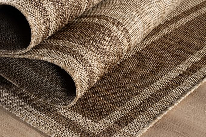 Beverly Rug Large Outdoor Rug 9x12 Modern Bordered Area Rugs for Indoor and Outdoor Patio Deck Porch Garden Waterproof Weather Sun Resistant Washable Outside Carpet (9 x 12 Jute)