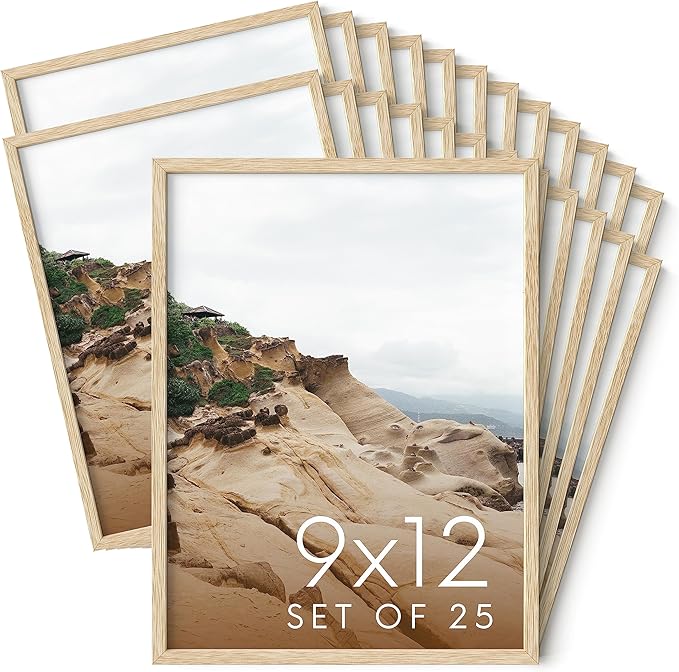 Haus and Hues 9x12 Natural Oak Wood Picture Frames Set of 25 - Premium Bulk Picture Frames 9x12 Bundle - Elegant Gallery Wall Frame Set for Posters, Art Display - Ideal for Wall Decor in Home & Office