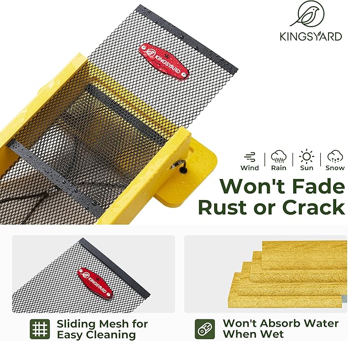 Kingsyard Metal Mesh Bird Feeder for Outdoors Hanging, Finch Feeder for Nyjer/Thistle, Sliding Mesh & Built-in Perch, Recycled Plastic, Yellow