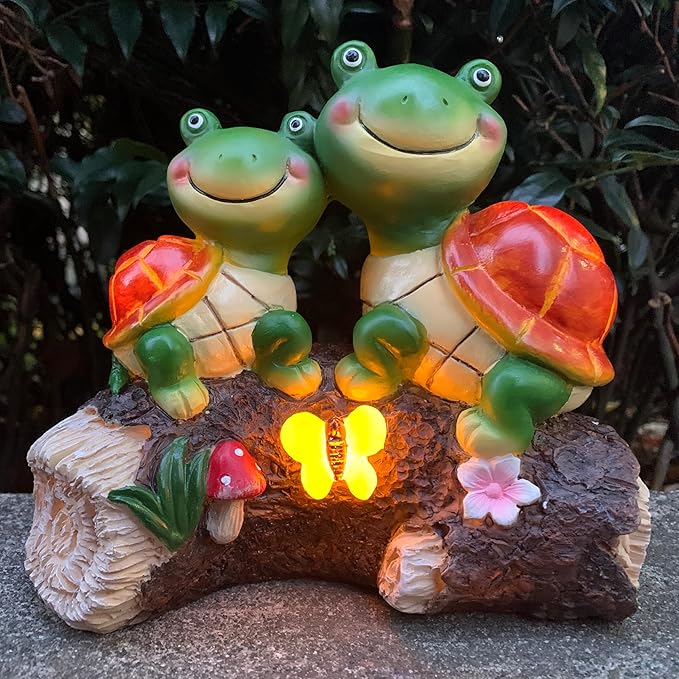 Malister Garden Turtle Figurines Outdoor Decor - Outdoor Statues with Solar LEDs for Patio Decor, Spring Summer Fall, Garden Art Outdoor Lawn Yard Art Gift, Statue Housewarming Gifts