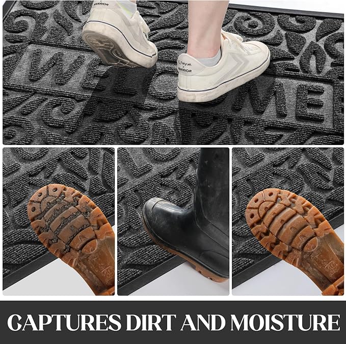 Yimobra Welcome Matt Outdoor 60x36, Waterproof All-Season Front Door Mat, All-Weather Doormat, Sturdy Natural Rubber, Fade Resistant, Low Profile, Easy Clean Patio Porch Entryway Mat, Grey