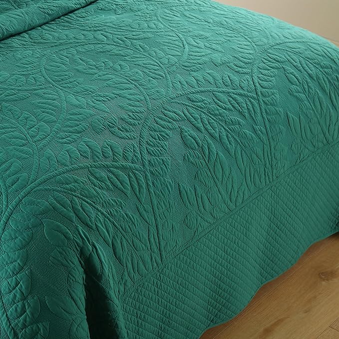 MarCielo 3-Piece 100% Cotton Oversized Bedspread Lightweight Quilt Coverlet Embroidery Farmhouse Bedding Set T0 (Emerald, Oversized King (118"x106"))
