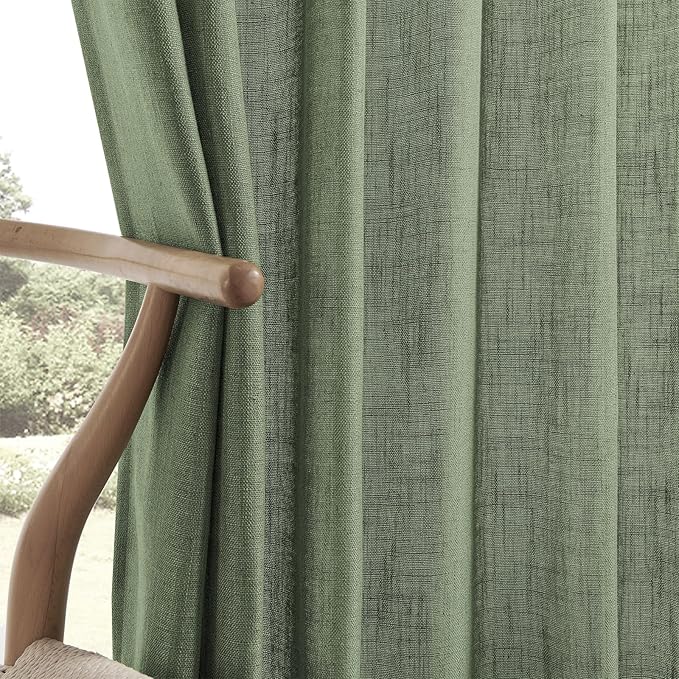 Joydeco Linen Curtains 96 Inch Length 2 Panel Sets,Light Filtering Curtains for Bedroom 52 Inch Wide Living Room Drapes with Back Tabs & Rod Pockets (W52 x L96 Inch, Loden)