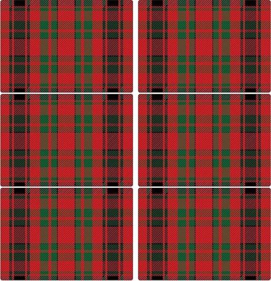 Christmas Placemats Set of 6 Red and Green Plaid Plastic Table Mats Recyclable Place Mats Washable Farmhouse Holiday Table Decoration for Indoor Outdoor Christmas Party Kitchen Dining