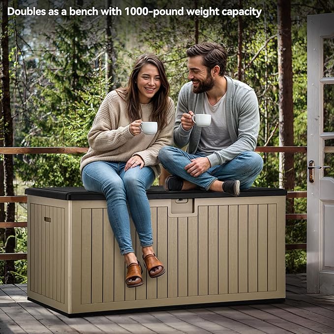 YITAHOME 230 Gallon Double-Wall Deck Box with Divider & Side Handles, Outdoor Large Storage for Patio Furniture Cushions, Garden Pool Accessories, Water Resistant & Lockable