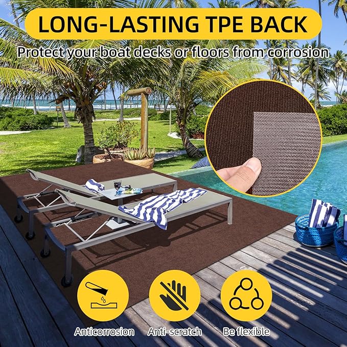 Marine Carpet,5 FT x 20 FT Brown Indoor Outdoor Carpet 0.2" Thick Boat Carpet with Water-Proof TPE Backing, Non-Slide Outdoor Marine Carpet Roll for Home, Patio, Porch, Deck