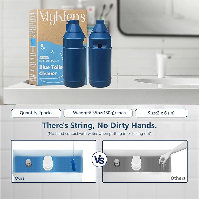 Toilet Bowl Cleaner Bottle, Automatic Toilet Bowl Cleaner Tablets in Bottle, Easy to Use, Long-Lasting Effect Toilet Cleaners Drop in Tank, Blue, 2 Bottles