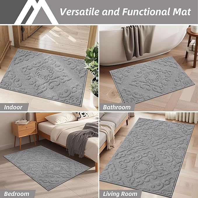 COSY HOMEER-Door-Mat-Non-Slip-Entryway-Rug 32”x48” Absorbent Welcome Mats Washable Dirt Trapper Door Mat Entrance Floor Mats for Front Back Doormats and Wet Shoes,Grey