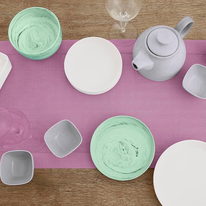 Solino Home Linen Table Runner 108 Inches Long - Classic Hemstitch 100% Pure Linen Violet Dining Table Runner 14 x 108 Inch for Halloween