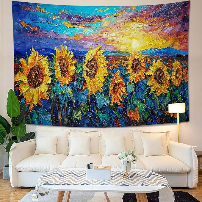 yowecso Sunflower Tapestry Sunset Flower Field Tapestry Wall Hanging for Bedroom Sunflower Tapestries Aesthetic Wall Decor for Home Dorm Living Room 50"x60"