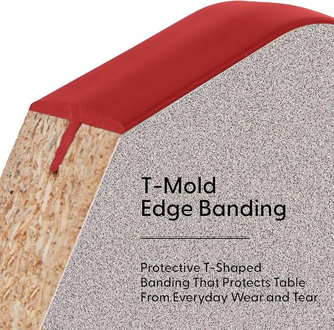 FDP Rectangle Activity School and Classroom Kids Table (30 x 48 inch), Chunky Toddler Legs, Adjustable Height 15-24 inches - Gray Top and Red Edge