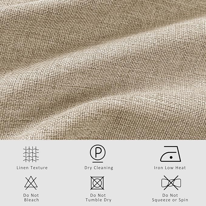 Macochico Pinch Pleated Blackout Linen Curtains 96 Inches Long 100% Light Blocking Burlap Curtains for Bedroom Living Room Thermal Window Panels with Tieback 72”Wx96”L Sand Beige 1 Panel