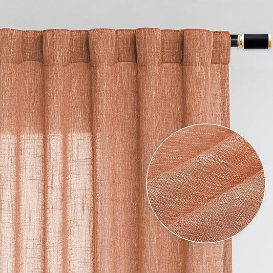 MYSKY HOME 90 Inch Burnt Orange Curtains for Living Room, Sliding Door Patio Drapes for Doorways Soft Semi Sheer Light Filtering Window Decor Back Tab & Rod Pocket, 50" Width x 90" Length, 2 Panels