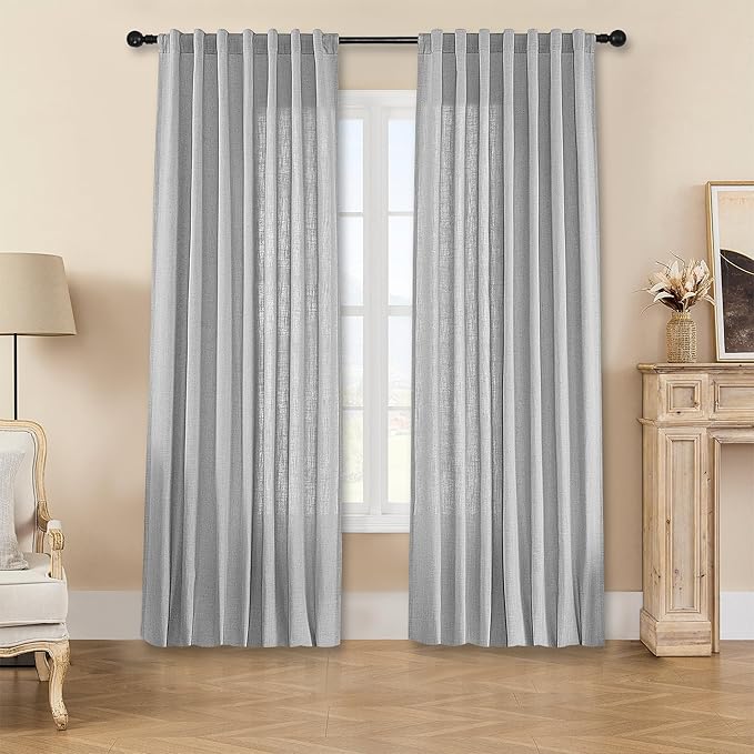Joydeco Linen Curtains 90 Inch Length, Light Filtering Curtains for Bedroom Living Room, 52 Inches Wide Faux Linen Drapes with Back Tab & Rod Pockets (52x90 inch, Ebony Grey)