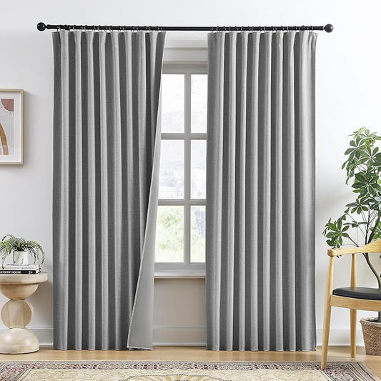 RAIN CITY 84 Inch Long Blackout Curtains 2 Panels Set,70 Inch Wide Back Tab Pleated Curtains with Hooks Track System,Energy Efficinet Linen Blend Drapes for Dining Room Hoom Office 70x84,Grey
