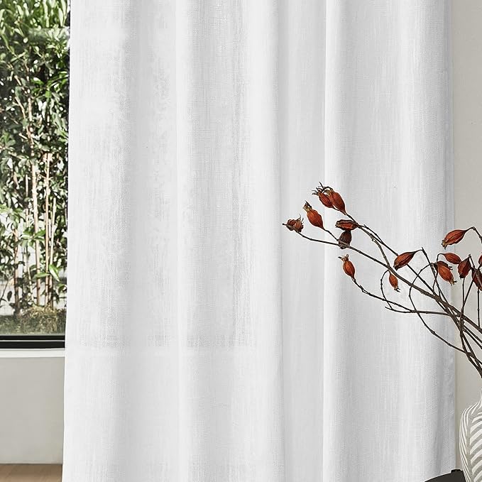 MYSKY HOME White Curtains 84 Inch Length 2 Panels Set, Semi Sheer Cotton Blend Soft Touch Light Filtering Drapes for Doorways Sliding Glass Door, 50" Wide per Panel, White, 2 PCs
