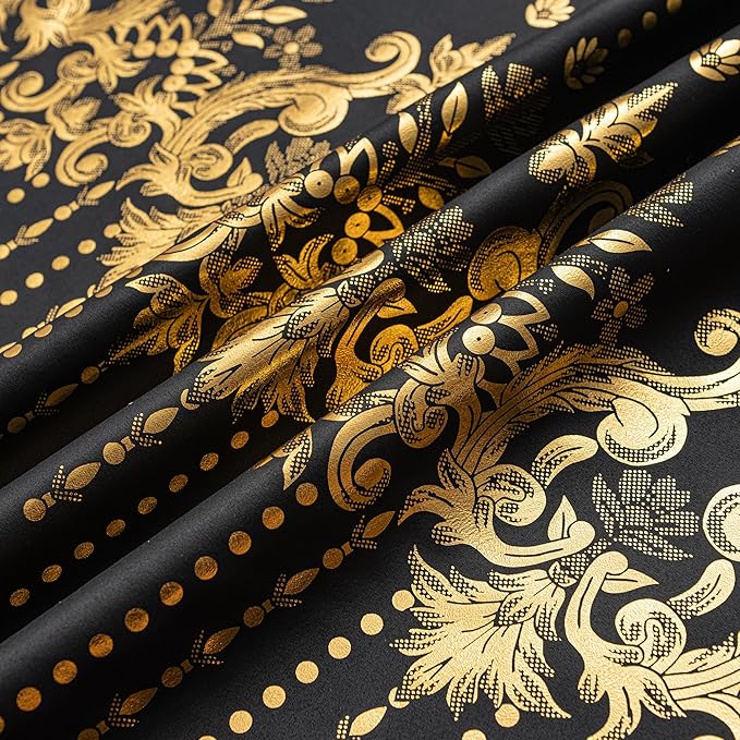 Grommets Blackout Long Window Curtains Black Gold-52W*84L 2PCS Drapes for Bedroom