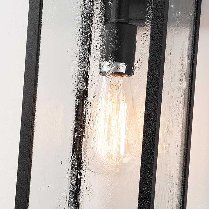 mirrea 18" Classic Outdoor Wall Sconce 1 Light in Matte Black Rectangular Metal Frame and Clear Glass Shade Waterproof Porch Light Patio Light Pack of 2