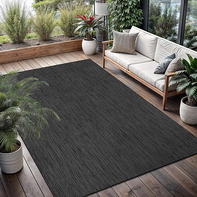 Washable Indoor Outdoor Rug 8x10 Weather Resistant Area Rugs Modern Solid for Porch Deck Balcony Backyard Patio Outside Carpet (8 X 10 Dark Grey)