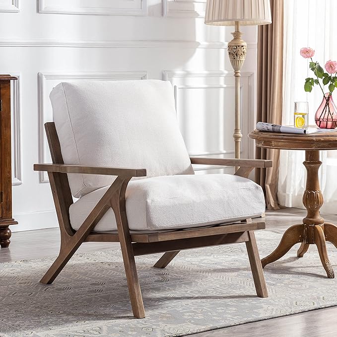 chairus Mid Century Accent Armchairs Modern Upholstered Lounge Chairs Compfy Leisure Arm Chairs for Living Room Fireplace/Bedroom/Reception/Dorms, Set of 2, Linen Fabric White