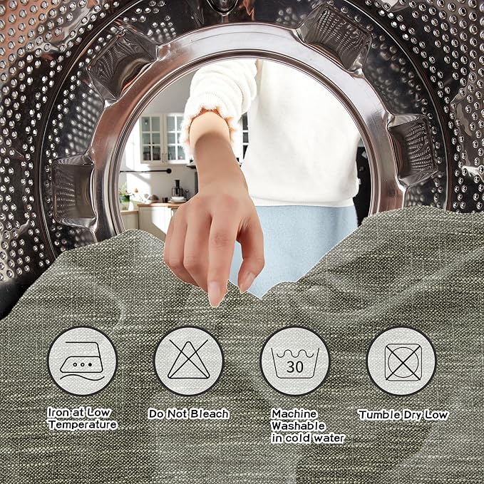 MYSKY HOME Short Curtains for Bedroom Semi Sheer Light Filtering Privacy Drapes for Small Window Linen Look Textured Boho Home Decor Backdrop Curtain for Parties, 50" x 63", Olive Green, 2 Panels