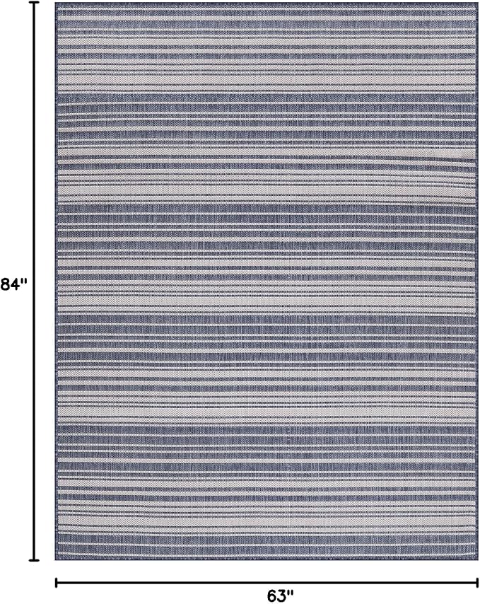 Stripe Outdoor Rug 5x7 Washable Outside Carpet for Indoor Patio Porch Waterproof Easy Cleaning Non Shedding Area Rugs Blue 5 x 7