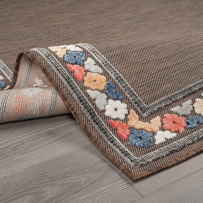 Beverly Rug Outdoor Rug 9x12 Modern Bordered Large Area Rugs for Indoor and Outdoor Patio Easy to Clean Non Shedding Living Room Porch Garden Washable Outside Carpet (9 x 12 Brown)