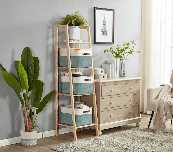 DECOMOMO Storage Baskets for Shelves - Fabric Closet Organizers and Storage Bins, Perfect Baskets for Organizing Closet Toys Nursery (Green and White, XL - 3 Pack)