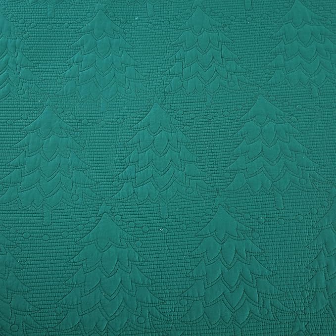 MarCielo 3-Piece Christmas Quilt 100% Cotton Oversized Bedspread Lightweight Coverlet Embroidery Christmas Tree Pattern Bedding Set(TC Emerald, Oversized King (118"x106"))