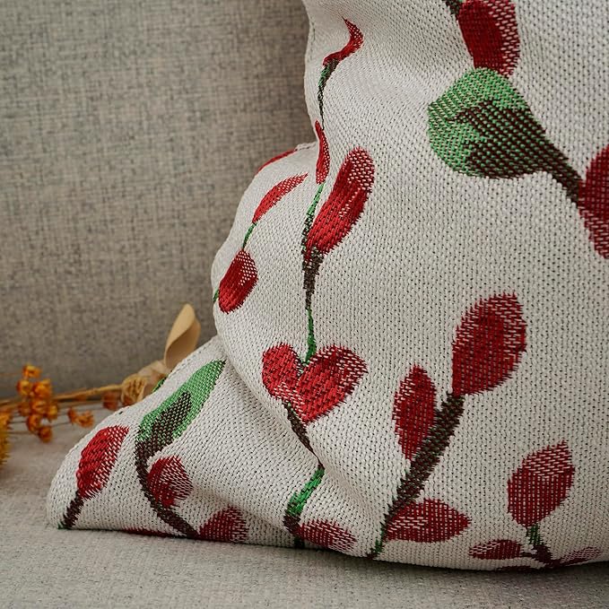 YOUR SMILE Classical Embroidery Jacquard Christmas Red Square Decorative Throw Pillow Case Cushion Cover,12x20 inch