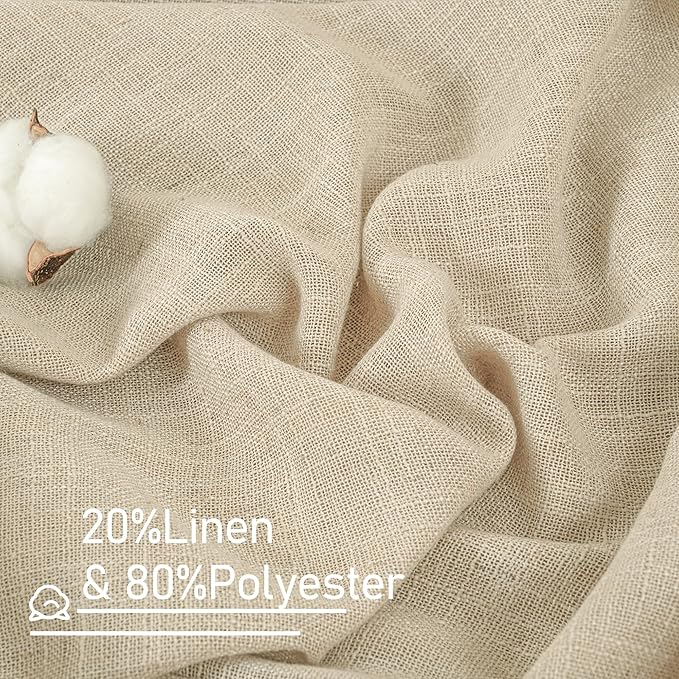 LAMIT 45 Inch Short Window Linen Curtains for Bedroom, Light Filtering Panels Bronze Grommet Neutral Drapes for Cafe/Bathroom/Loft Room, Linen, 2 Panels, 34 x 45 Inch