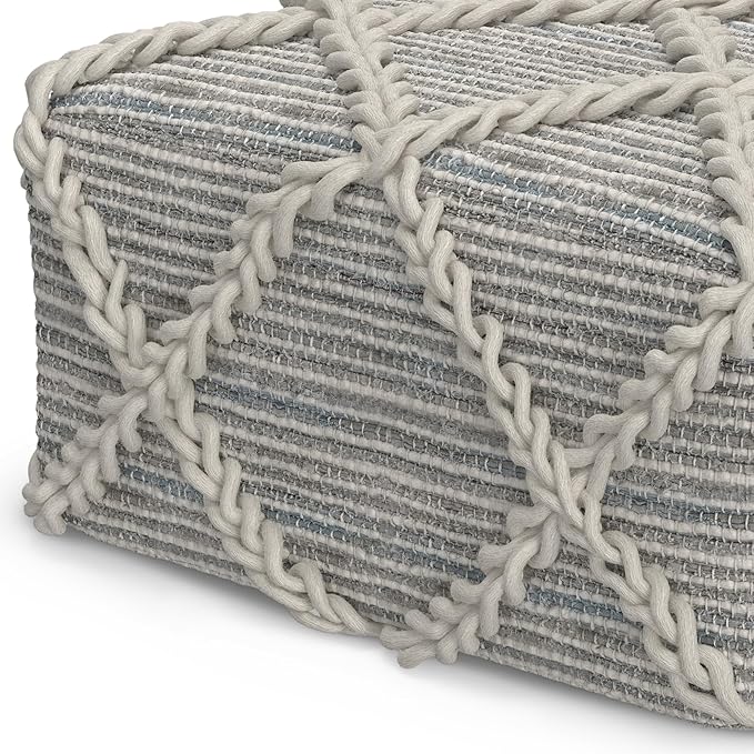 SIMPLIHOME Cowan Contemporary Square Pouf in Grey, Natural Handloom Woven for the Living Room, Bedroom and Kids Room