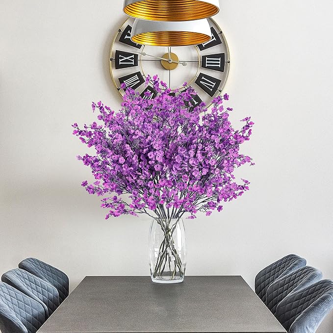 Sggvecsy 6 Pcs Babys Breath Artificial Flowers Gypsophila Bouquets Bulk Real Touch Fake Silk Flowers for Home Wedding DIY Floral Arrangement Kitchen Table Centerpiece Festival Decoration (Purple)
