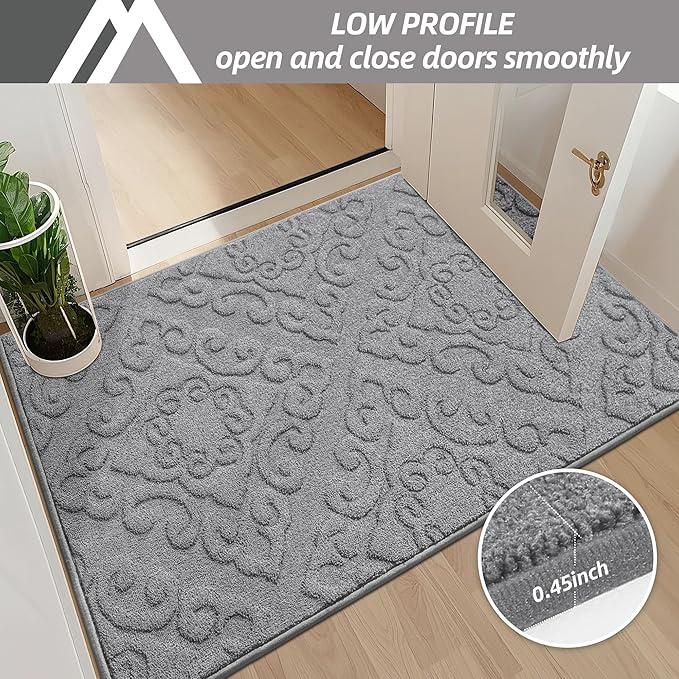 COSY HOMEER-Door-Mat-Non-Slip-Entryway-Rugs 20”x32” Absorbent Welcome Mats Washable Dirt Trapper Door Mat Entrance Floor Mats for Front Back Doormats and Wet Shoes,Grey