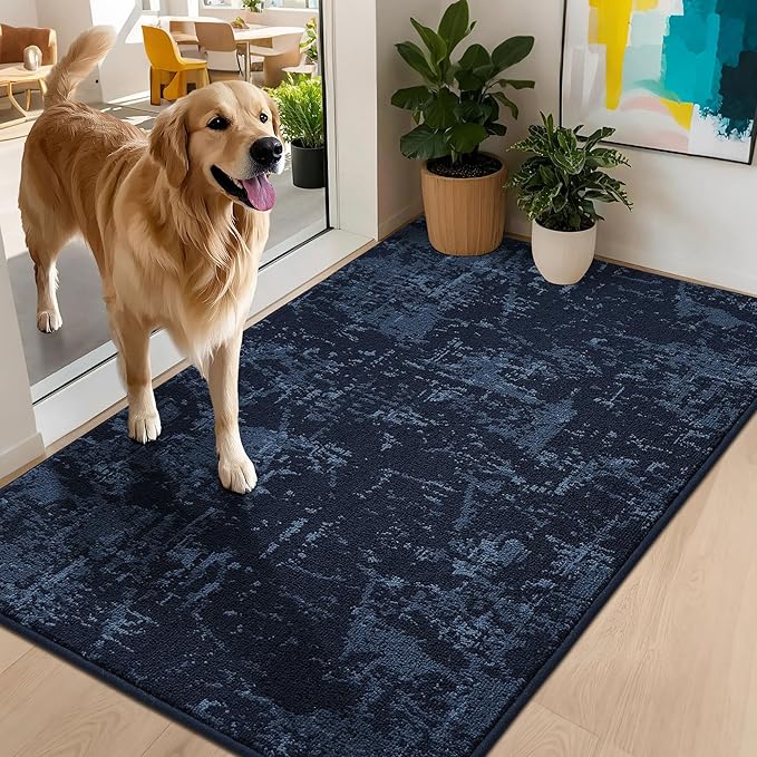 BEQHAUSE Dirt Trapper Door Mat 32"x48" Non-Slip Door Mats Washable Entryway Rugs Stain Resistant Doormat Absorbent Welcome Floor Mat for Front Back Door, Muddy Wet Shoes & Paws,Blue