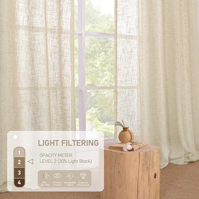 LAMIT Light Filtering Linen Curtains 84 inches Long for Bedroom, Linen Textured Semi Sheer Bronze Grommet Burlap Boho Modern Drapes for Living Room/Farmhouse, 2 Panels, 38 x 84 Inch