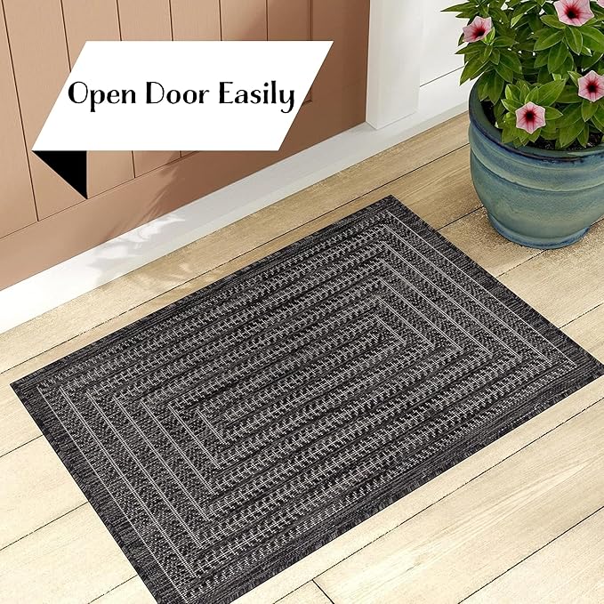 Adiva Rugs Outdoor Indoor Area Rug, Weather Resistant, Easy to Clean, Stain Resistant Floor Mat for Dining Room, Backyard, Deck, Patio (Pebble Weiss, 2'6" x 7')