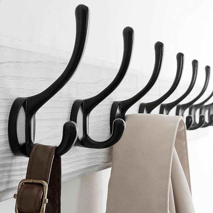 SKOLOO Farmhouse Style Large Wall Mounted Coat Rack-38.6'' Long, Pine Solid Wood Coat Hook Hanger - 10 Hooks for Hanging Clothes Robes Towels Coats
