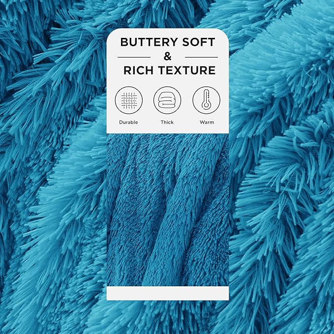 Bedsure GentleSoft Fluffy Bright Blue Throw Blanket Gifts for Women, Men, Soft Fleece Cozy Fuzzy Sherpa Plush Warm Minky Thick Faux Fur Throws for Couch, Blue Decor House Blanket Gifts for Her, 50x60