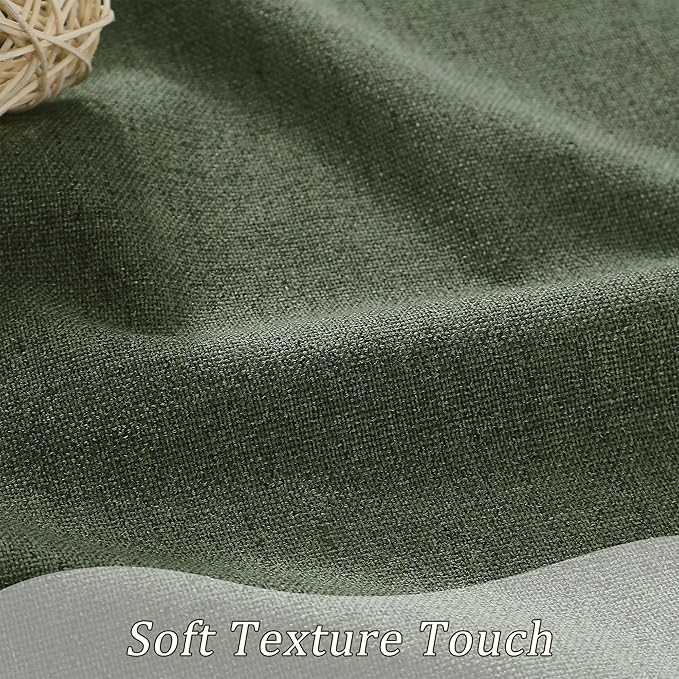 RAIN CITY 2 PCs Olive Green Linen Blackout Curtains 84 Inch Long for Living Room,Pinch Pleated Drape with Hooks Back Tab Boho Decor, Olive Forest Loden Full Black Out Curtains for Bedroom