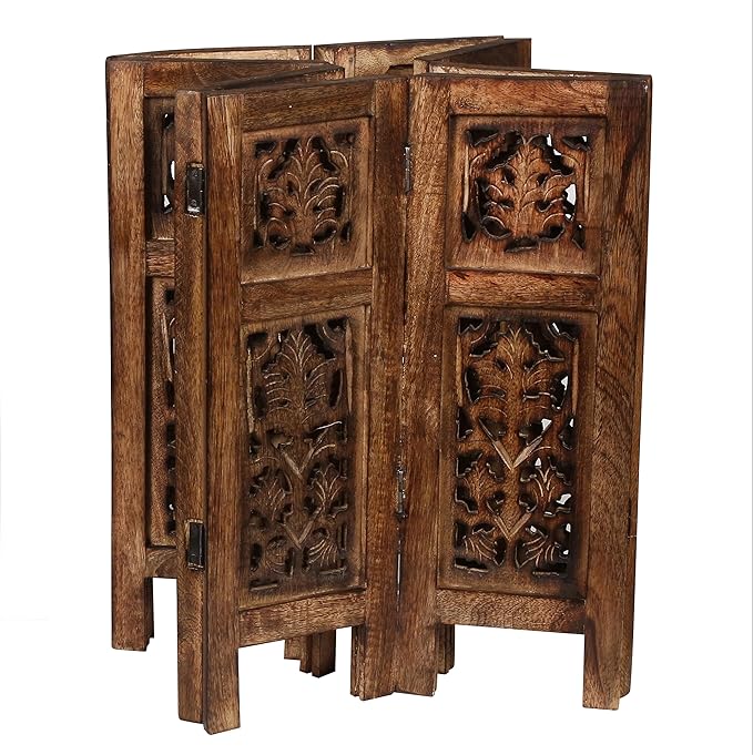 Lightnpro Handcrafted Wooden Round Accent Table - Vintage Farmhouse Octagonal Side End Table with Intricate Carvings for Living Room, Bedroom, Entryway - 18x18 Inch - Burnt