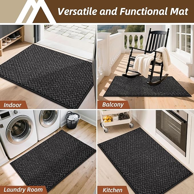 COSY HOMEER-Door-Mat 32"x48" Non Slip Absorbent Entryway Rugs Dirt Trapper Doormats Washable Entrance Mats Low Pile Welcome Floor Mat for Front Back Door and Entry Mats,Black